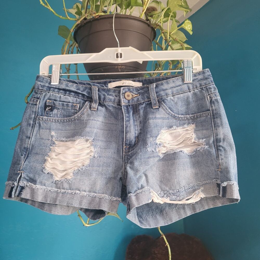 KanCan Blue Frayed and Distressed Jean Shorts Size Small